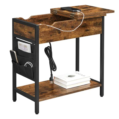 Flip Top Side Tables for Bedside Smart Side Table with USB Charger
